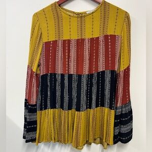 Ces Femme Boho Top Long Bell Sleeves Peasant Blouse Multicolor Stripe Women’s S